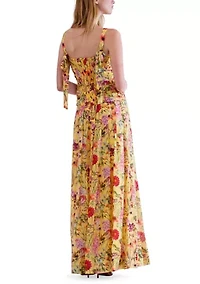 Women's Sleeveless Square Neck Drop Waist Floral Hazy Voile Maxi Dress