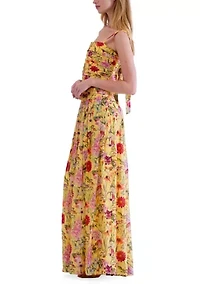 Women's Sleeveless Square Neck Drop Waist Floral Hazy Voile Maxi Dress