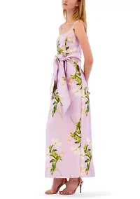 Women's Sleeveless Floral Tie Waist Dress