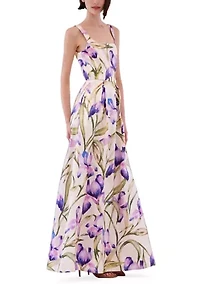Women's Sleeveless Square Neck Floral A-Line Maxi Dress
