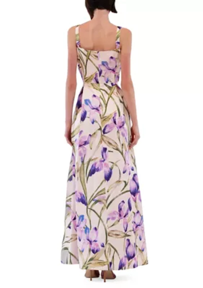 Women's Sleeveless Square Neck Floral A-Line Maxi Dress