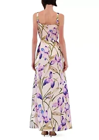 Women's Sleeveless Square Neck Floral A-Line Maxi Dress
