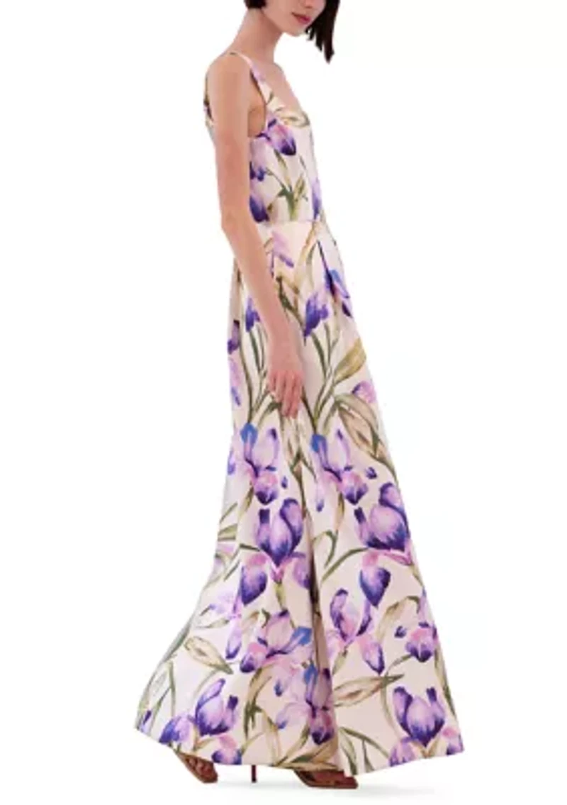 Women's Sleeveless Square Neck Floral A-Line Maxi Dress