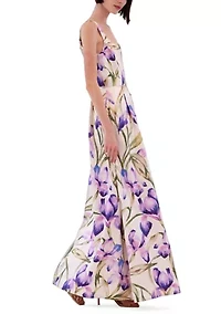 Women's Sleeveless Square Neck Floral A-Line Maxi Dress