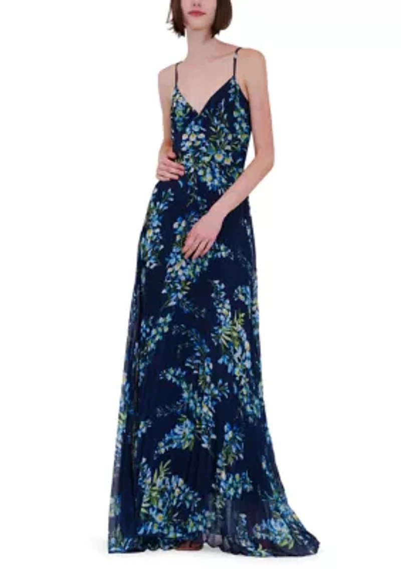 Women's Sleeveless Pleated Printed Gown
