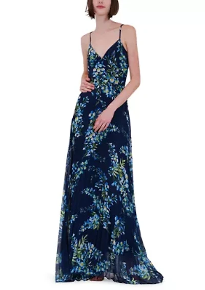 Women's Sleeveless Pleated Printed Gown