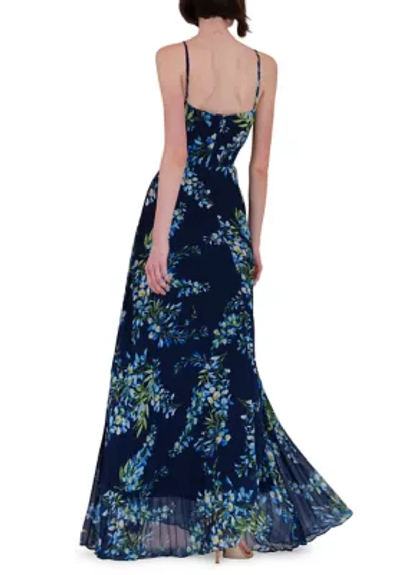 Women's Sleeveless Pleated Printed Gown