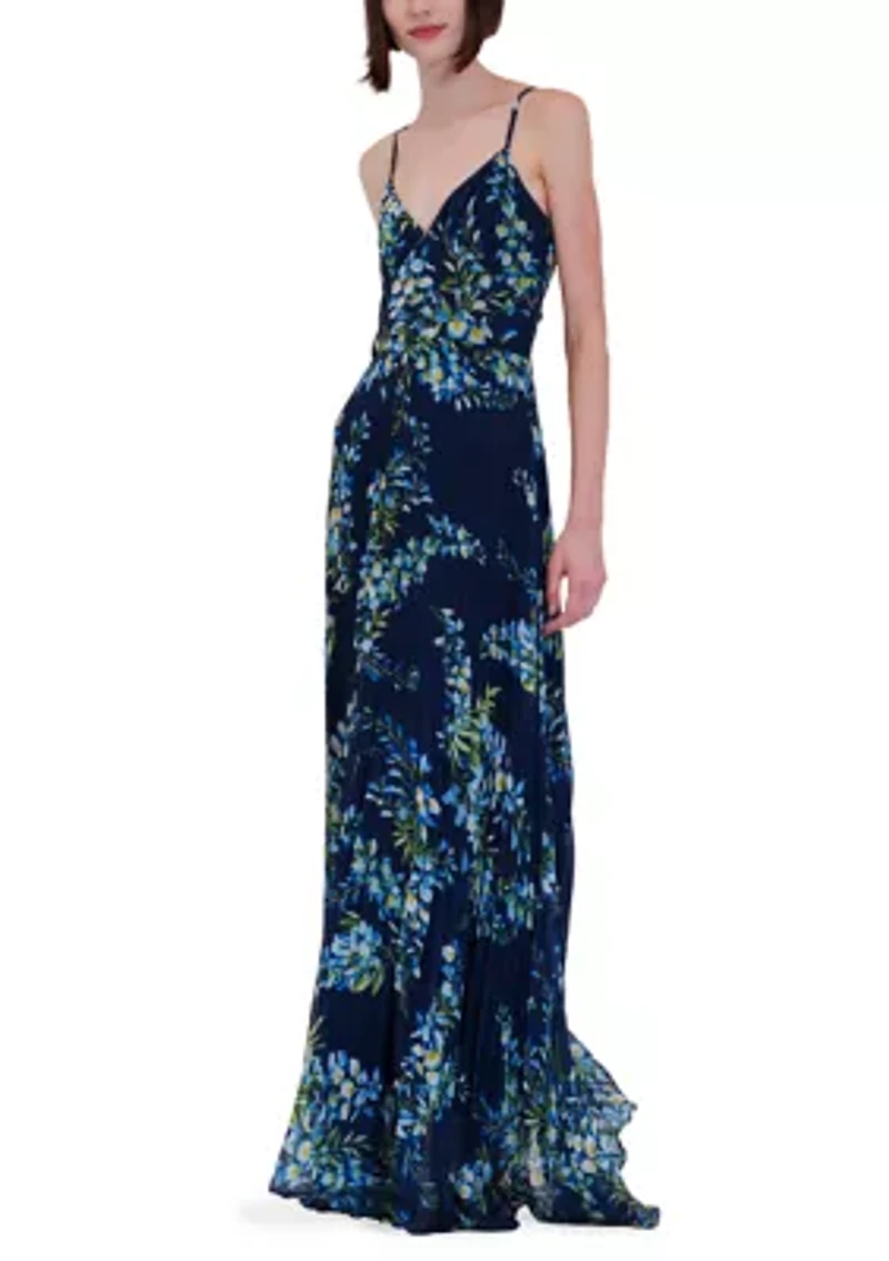 Women's Sleeveless Pleated Printed Gown