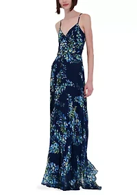 Women's Sleeveless Pleated Printed Gown
