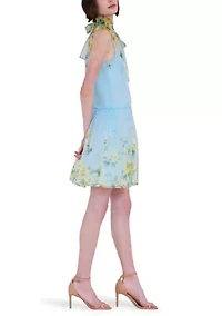 Women's Sleeveless Halter Floral Border Mini Dress