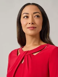 Petite Three-Quarter Sleeve Twist Neck Top