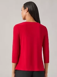 Petite Three-Quarter Sleeve Twist Neck Top