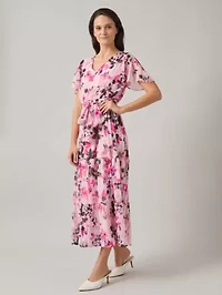 Petite Flutter Sleeve Tiered Dress
