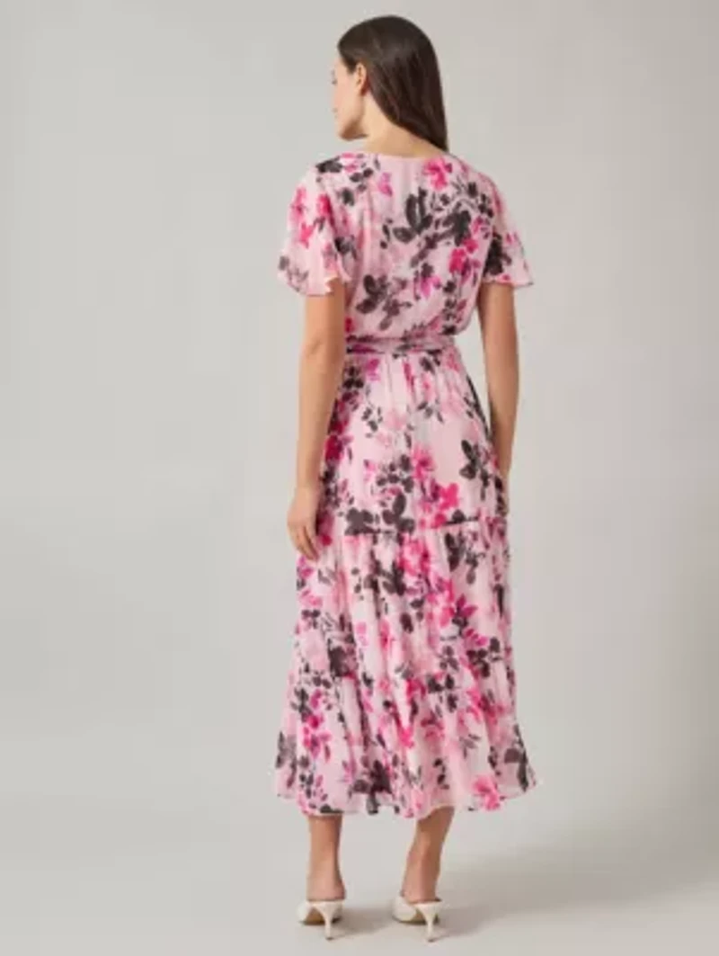 Petite Flutter Sleeve Tiered Dress