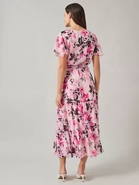 Petite Flutter Sleeve Tiered Dress