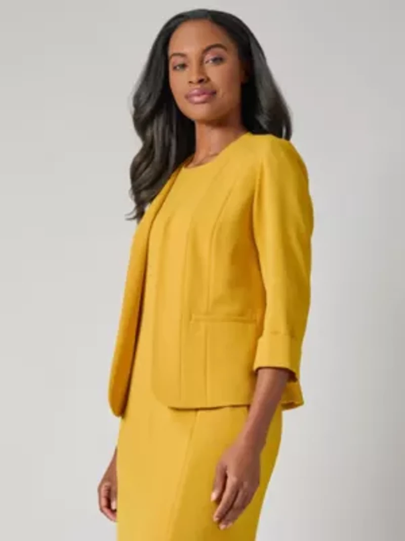 Stretch Crepe Cuff Sleeve Cardigan Jacket