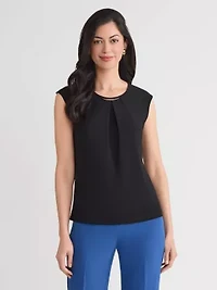 Petite Pleat Neck Knit Top with Hardware