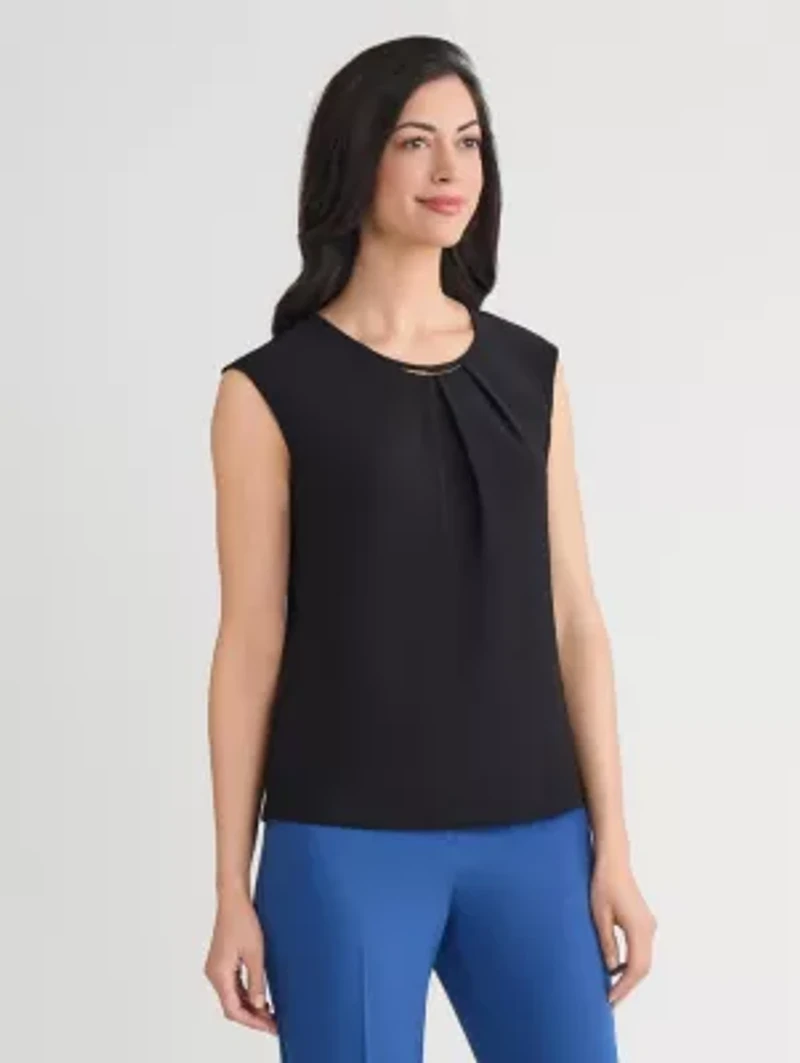 Petite Pleat Neck Knit Top with Hardware