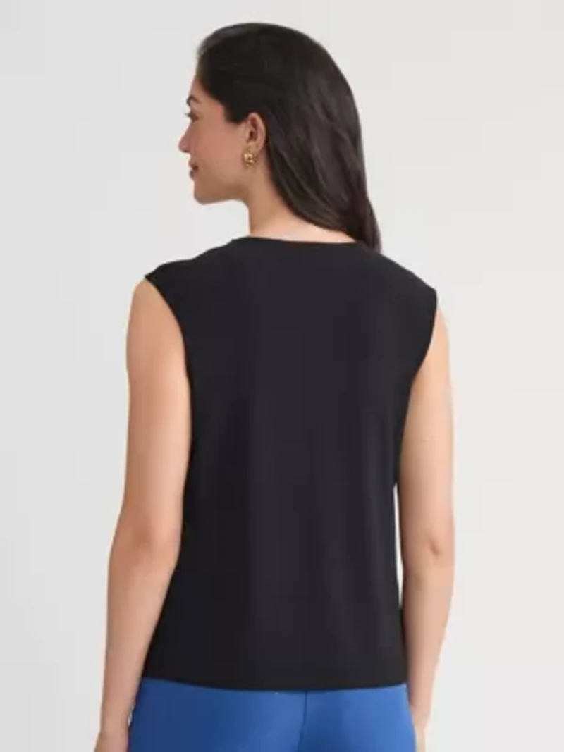 Petite Pleat Neck Knit Top with Hardware