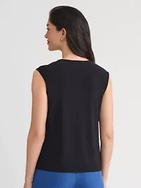 Petite Pleat Neck Knit Top with Hardware