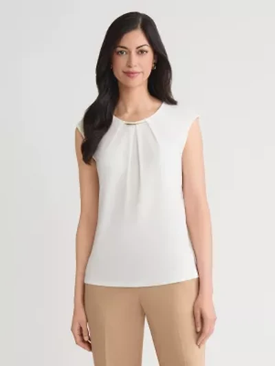Petite Pleat Neck Knit Top with Hardware