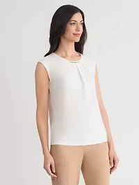 Petite Pleat Neck Knit Top with Hardware
