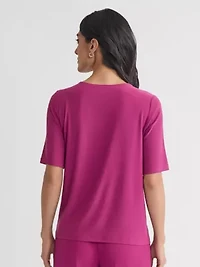 Petite Elbow Sleeve Pleat Neck Knit Top