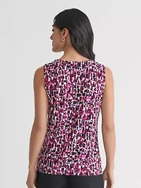 Petite Multi Print Sleeveless Pleat Neck Knit Top