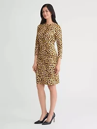 Petite Animal Print Rouched Knit Dress with Hardware