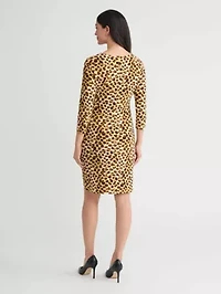 Petite Animal Print Rouched Knit Dress with Hardware