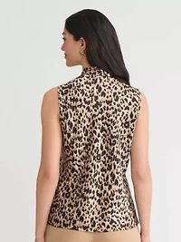 Women's Animal Print Sleeveless Tie Neck Blouse