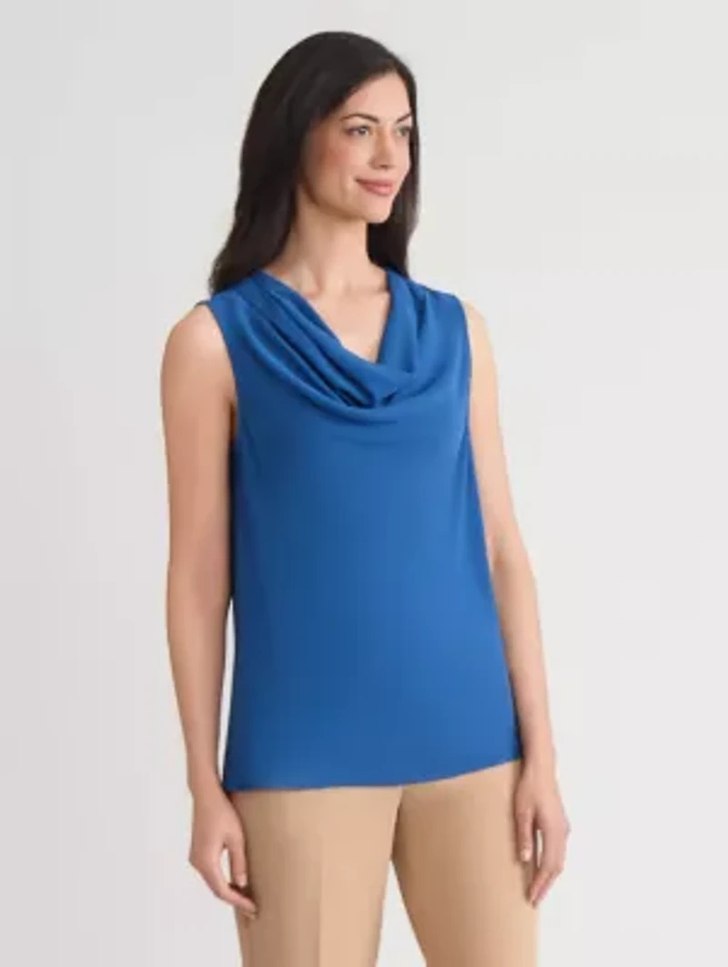 Women's Crepe Sleeveless Drape Neck Blouse