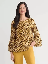 Petite Animal Print Tiered Ruffle Sleeve Blouse