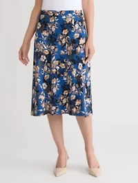Petite Floral Print Pull On Knit Skirt