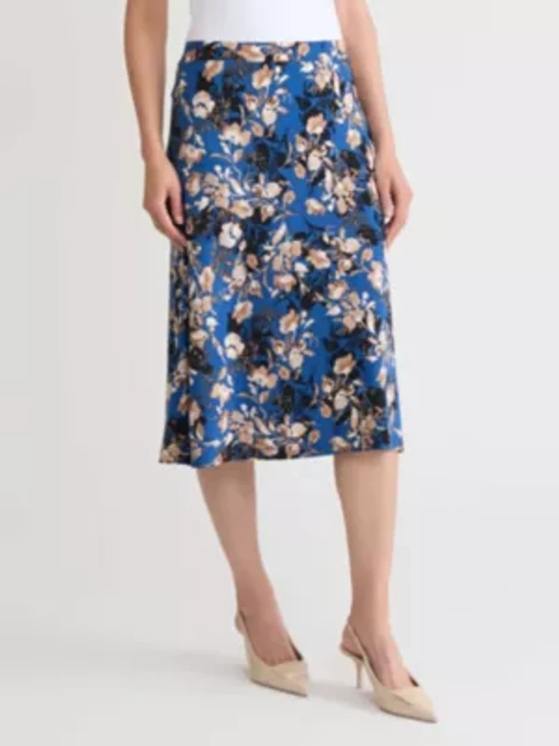 Petite Floral Print Pull On Knit Skirt