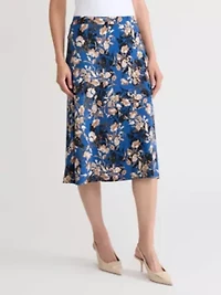 Petite Floral Print Pull On Knit Skirt