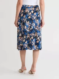 Petite Floral Print Pull On Knit Skirt