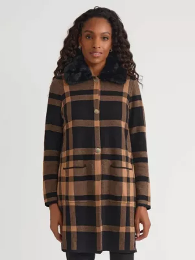 Women's Fur Collared Coatigan with Pockets