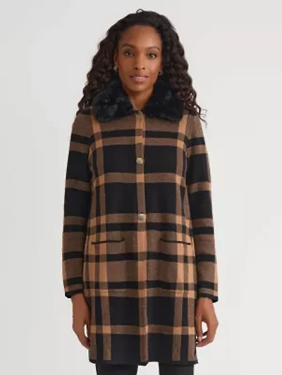Women's Fur Collared Coatigan with Pockets