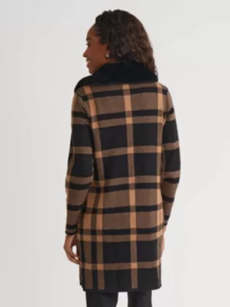 Women's Fur Collared Coatigan with Pockets