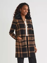 Women's Fur Collared Coatigan with Pockets