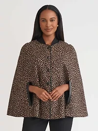 Petite Animal Jacquard Cape with Leather Trim