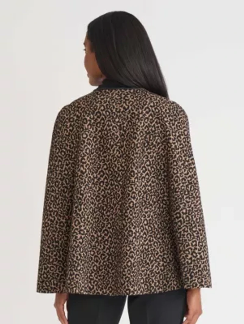 Petite Animal Jacquard Cape with Leather Trim