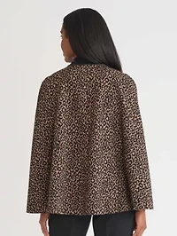 Petite Animal Jacquard Cape with Leather Trim