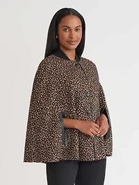 Petite Animal Jacquard Cape with Leather Trim