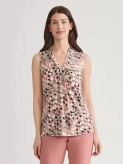 Block Print Sleeveless Knot Front Knit Top