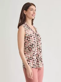 Block Print Sleeveless Knot Front Knit Top