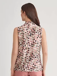 Block Print Sleeveless Knot Front Knit Top