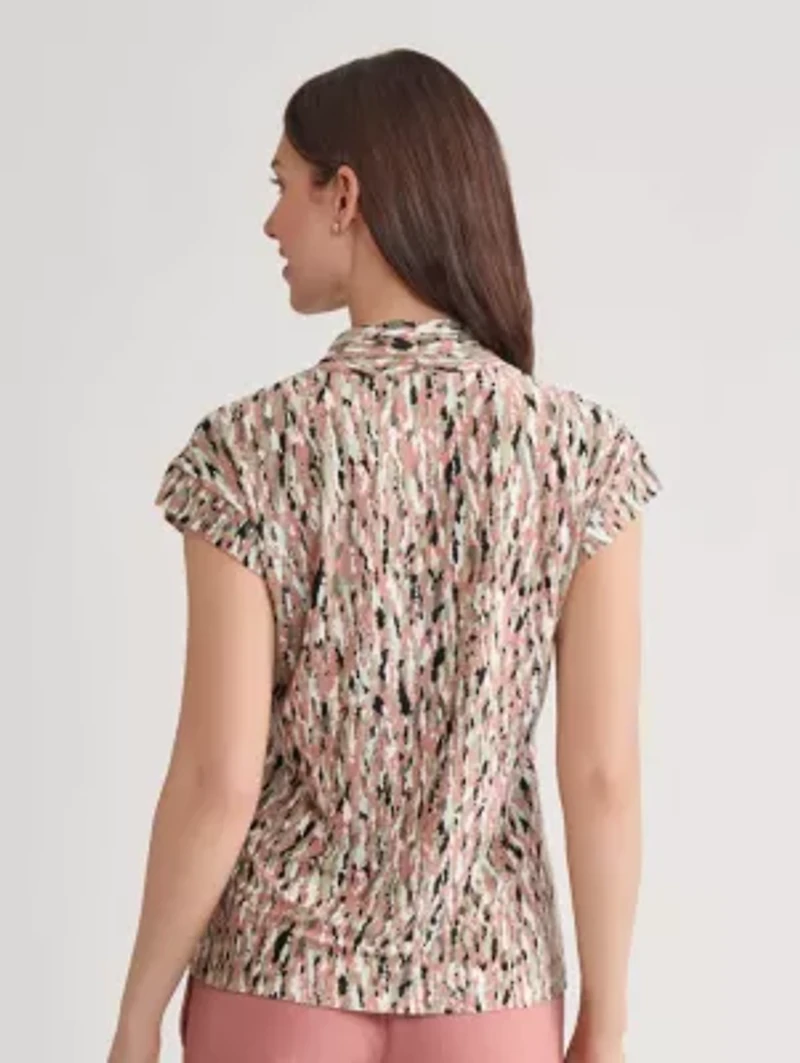 Multi Print V-Neck Knit Top