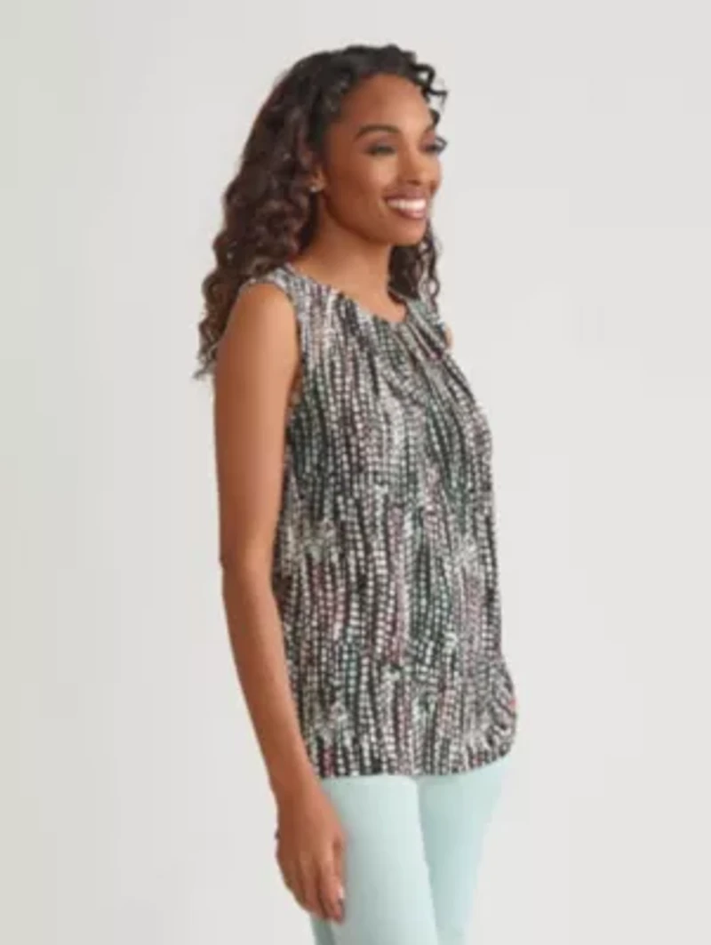Line Dot Print Sleeveless Knit Top